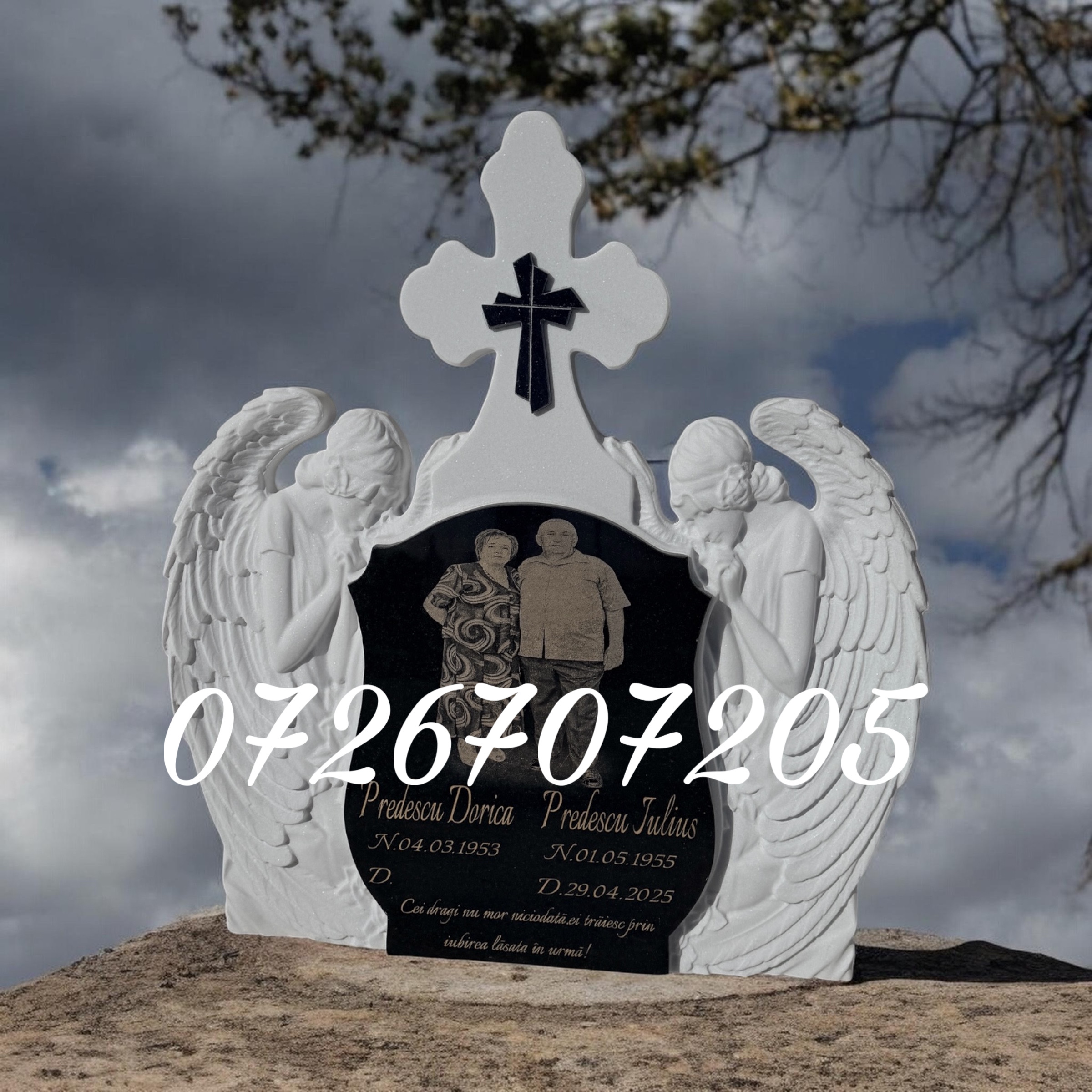 Ansamblu memorial cu înger și cruce