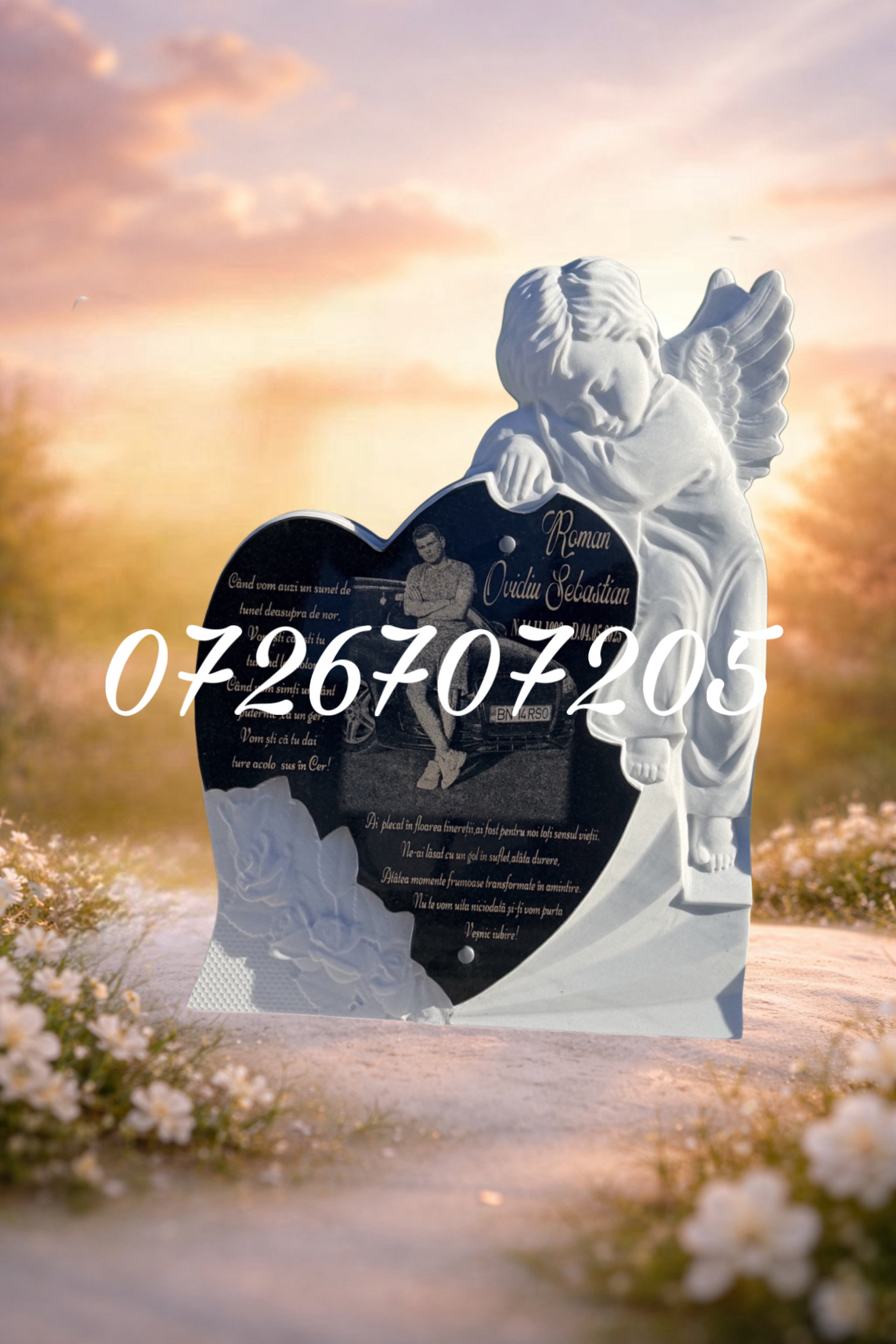 Ansamblu cruce și înger memorial