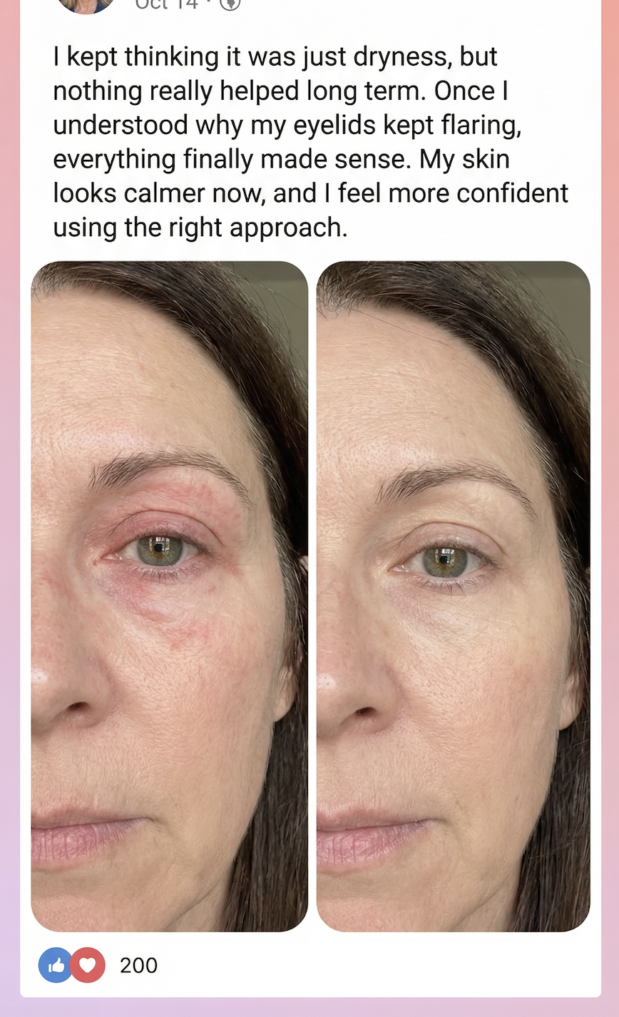 Before and after eyelid eczema treatment close-up