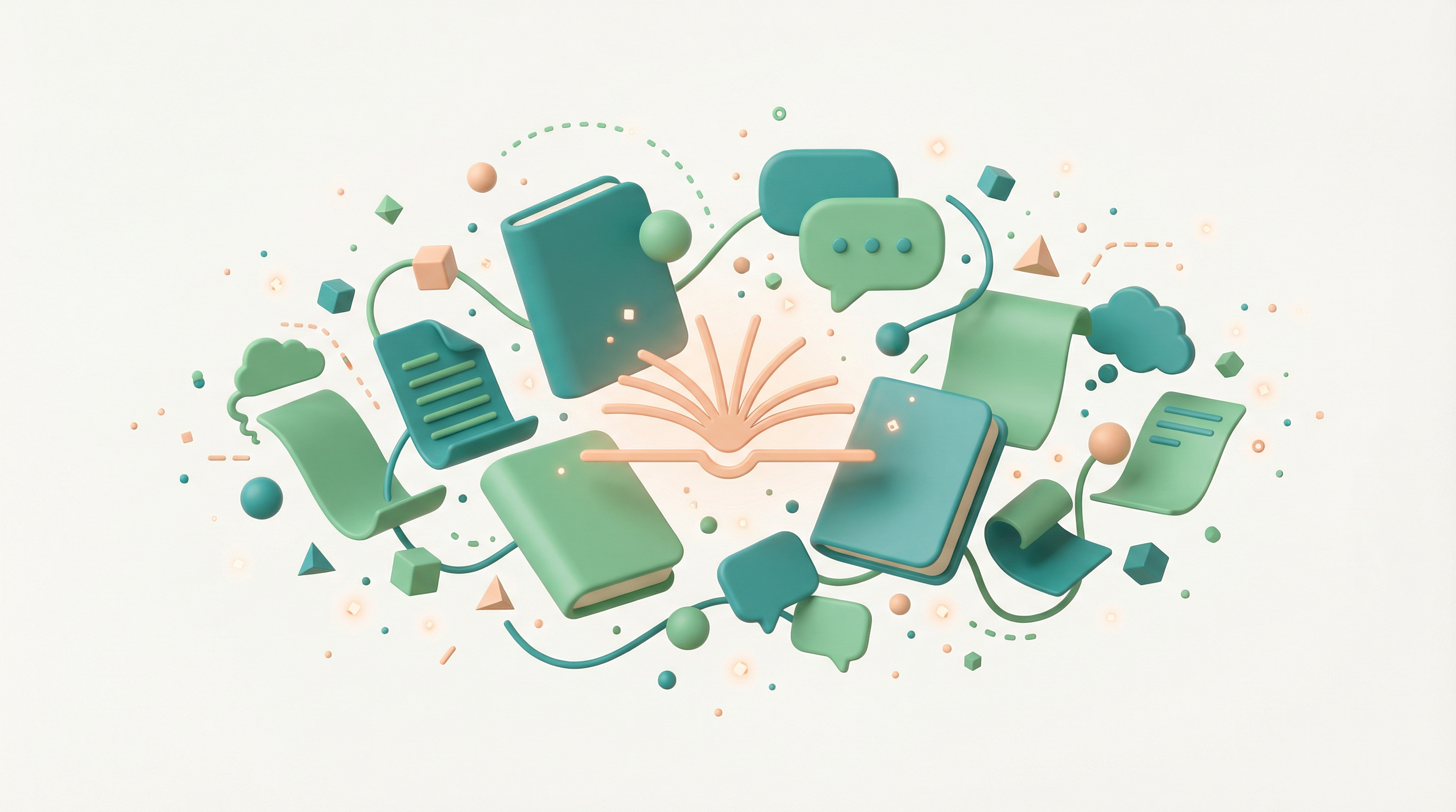 Abstract 3D illustration representing connection and support in warm teal and green tones