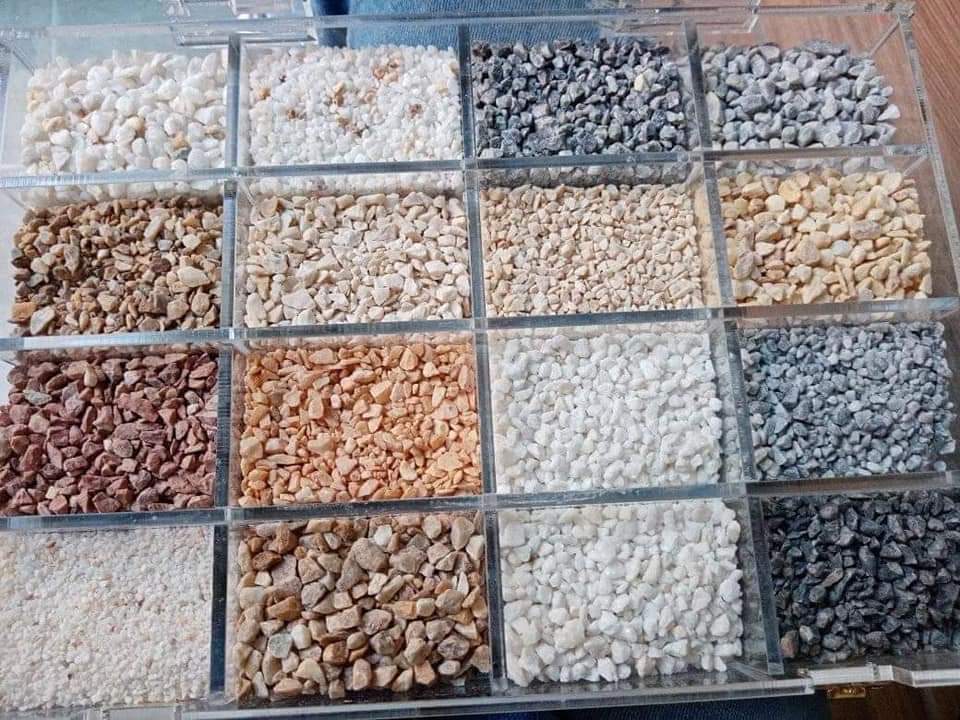 مواد تزيين واجهات المنازل - تشكيلة ألوان الحصى والمواد المستخدمة في المنوكوش والباسطا - Matériaux décoration façade