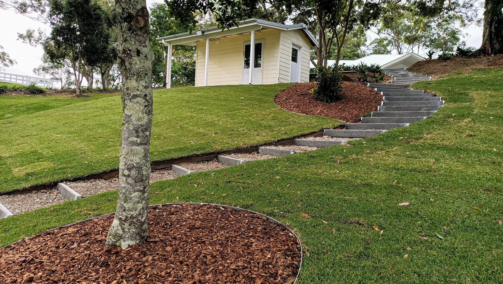 Outdoor seating area with retaining walls